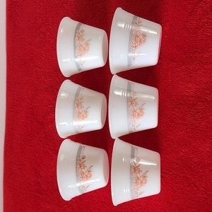 6 piece of Indopal Indonesia, Milk Glass Small Bowls. Gray and Pink Flowers.